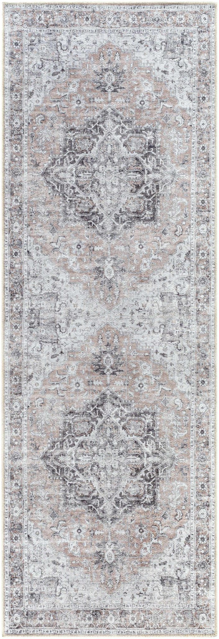 Traditional Machine woven Charcoal, Rust and Silver Machine Washable Rug - The Rug Decor