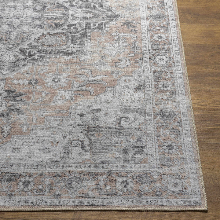 Traditional Machine woven Charcoal, Rust and Silver Machine Washable Rug - The Rug Decor