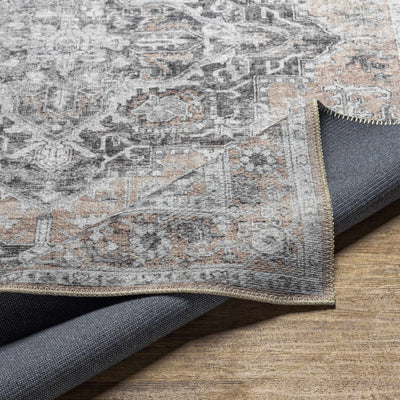 Traditional Machine woven Charcoal, Rust and Silver Machine Washable Rug - The Rug Decor