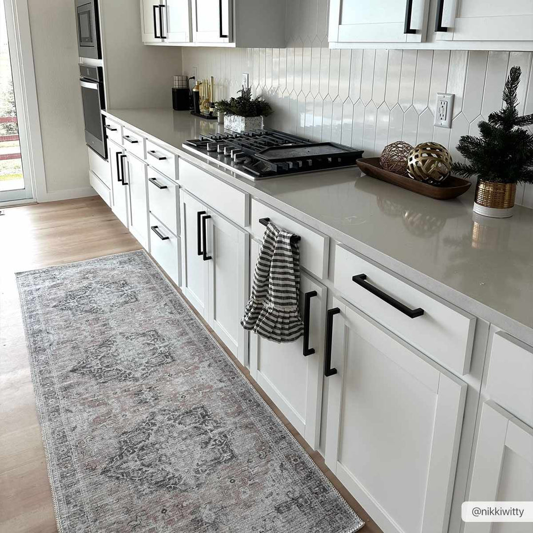 Traditional Machine woven Charcoal, Rust and Silver Machine Washable Rug - The Rug Decor