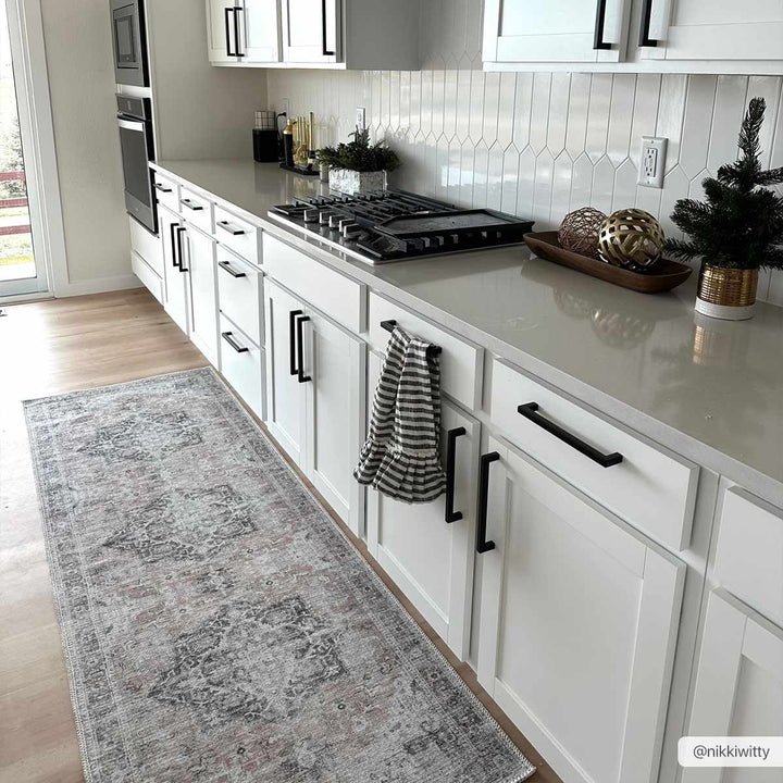 Traditional Machine woven Charcoal, Rust and Silver Machine Washable Rug - The Rug Decor