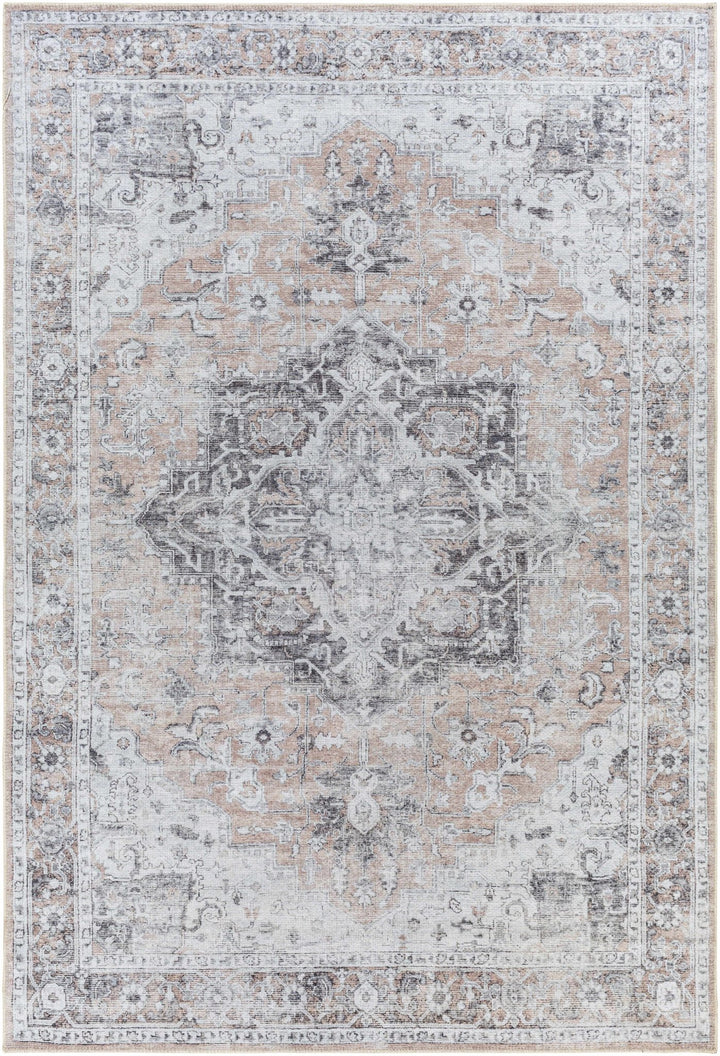Traditional Machine woven Charcoal, Rust and Silver Machine Washable Rug - The Rug Decor