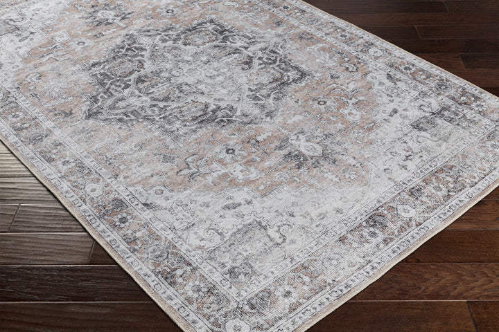 Traditional Machine woven Charcoal, Rust and Silver Machine Washable Rug - The Rug Decor