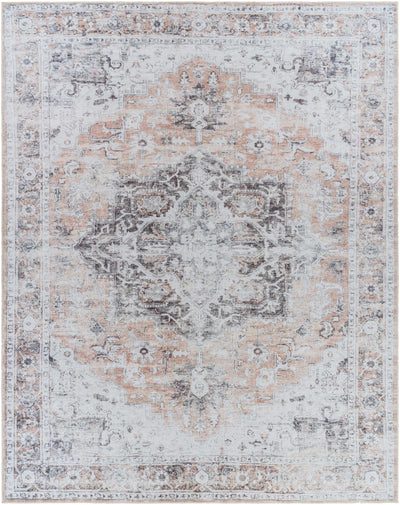 Traditional Machine woven Charcoal, Rust and Silver Machine Washable Rug - The Rug Decor