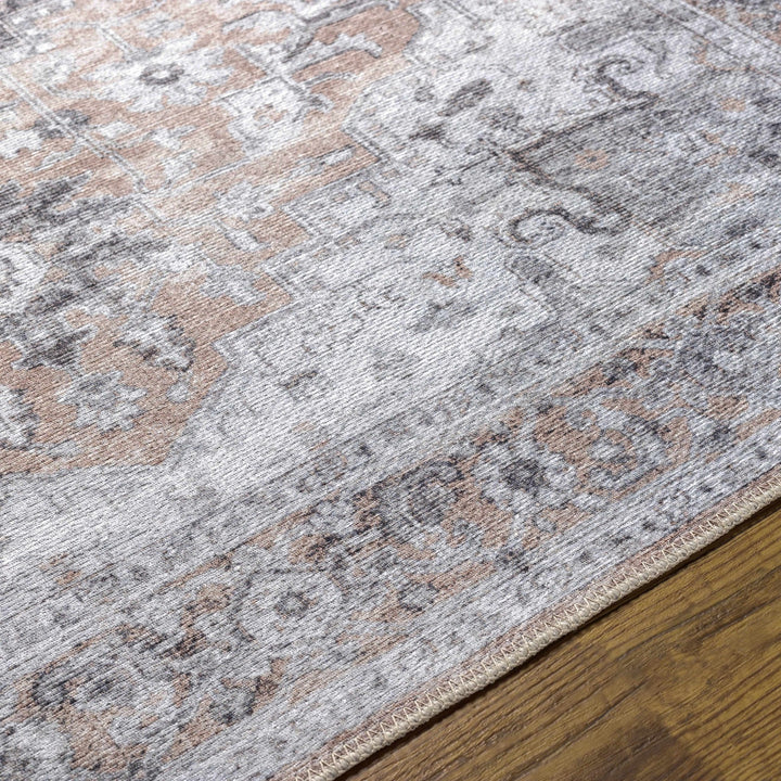 Traditional Machine woven Charcoal, Rust and Silver Machine Washable Rug - The Rug Decor
