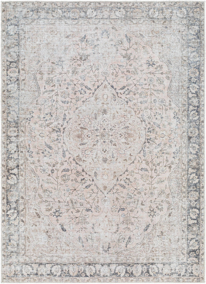 Traditional Machine woven Light Pink, Silver and Charcoal easy Machine washable Turkish Rug - The Rug Decor