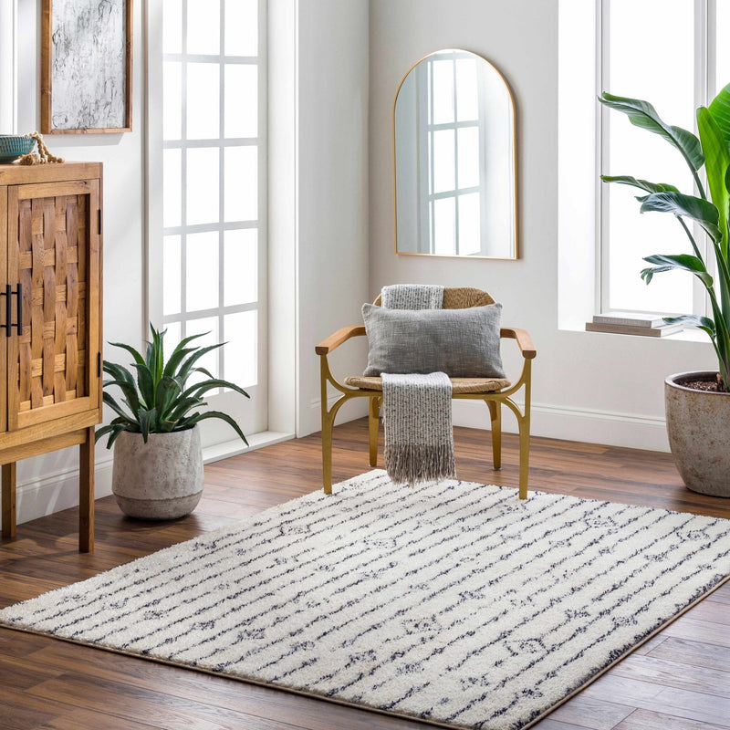 Traditional Machine woven Stripes Pattern Beige and Charcoal Machine Washable Multi Size Area Rug - The Rug Decor