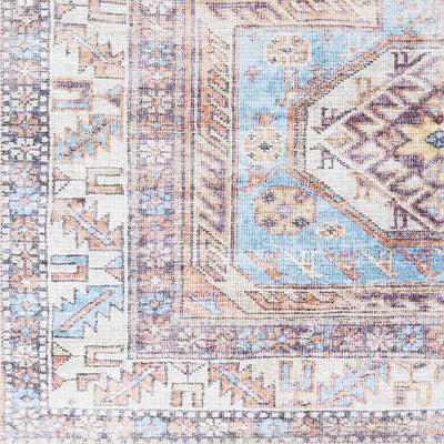 Traditional Mamluk Design Blue, Dark Peach, Ivory and Purple Washable Area Rug - The Rug Decor