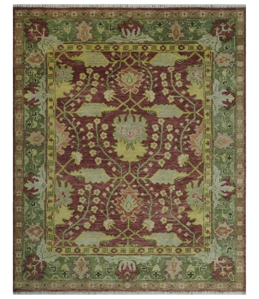 Traditional Maroon, Green and Beige Antique Donegal Design Hand knotted Area Rug - The Rug Decor