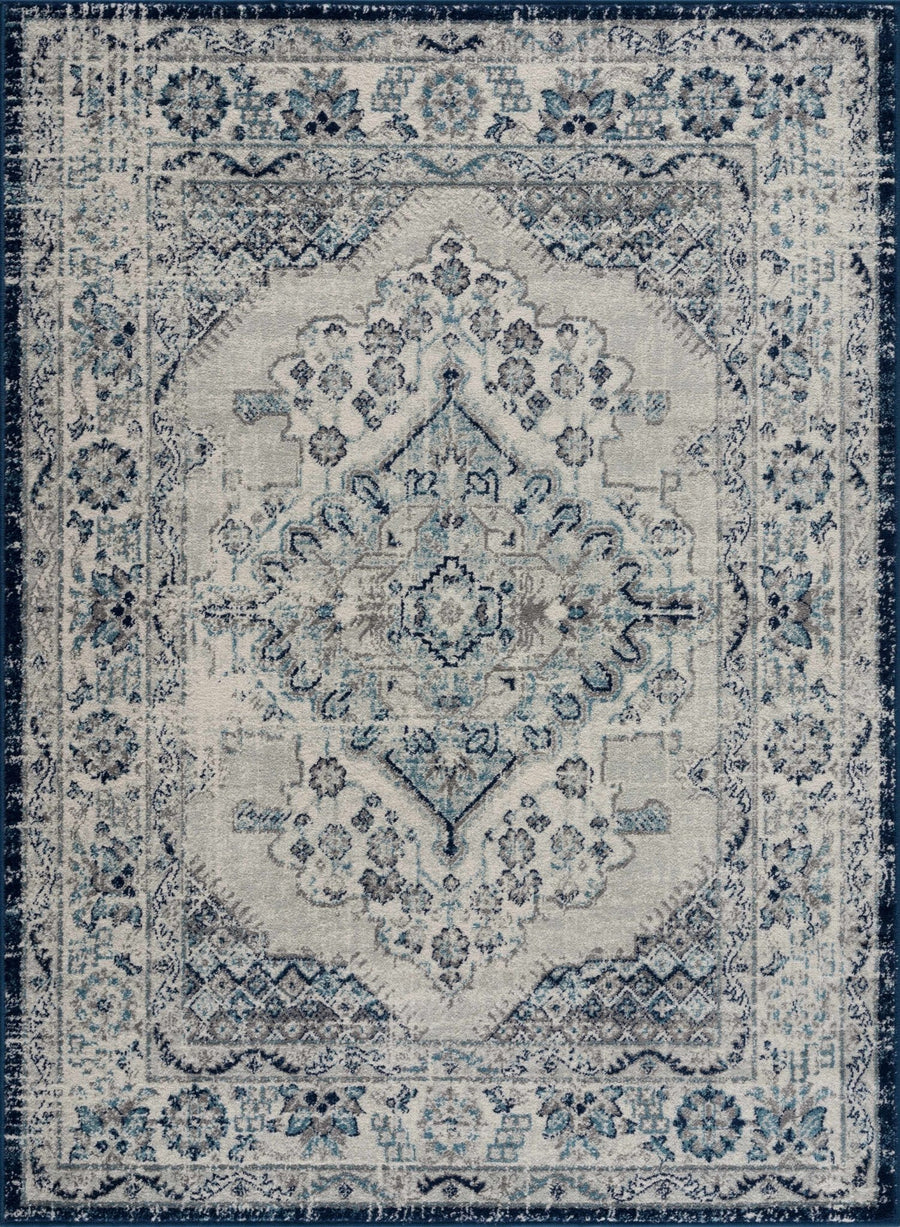 Traditional Medallion Beige, Blue and Gray low Pile Area Rug - The Rug Decor