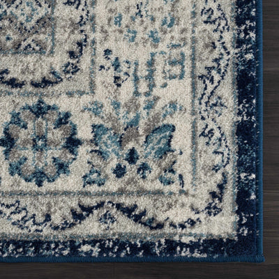 Traditional Medallion Beige, Blue and Gray low Pile Area Rug - The Rug Decor