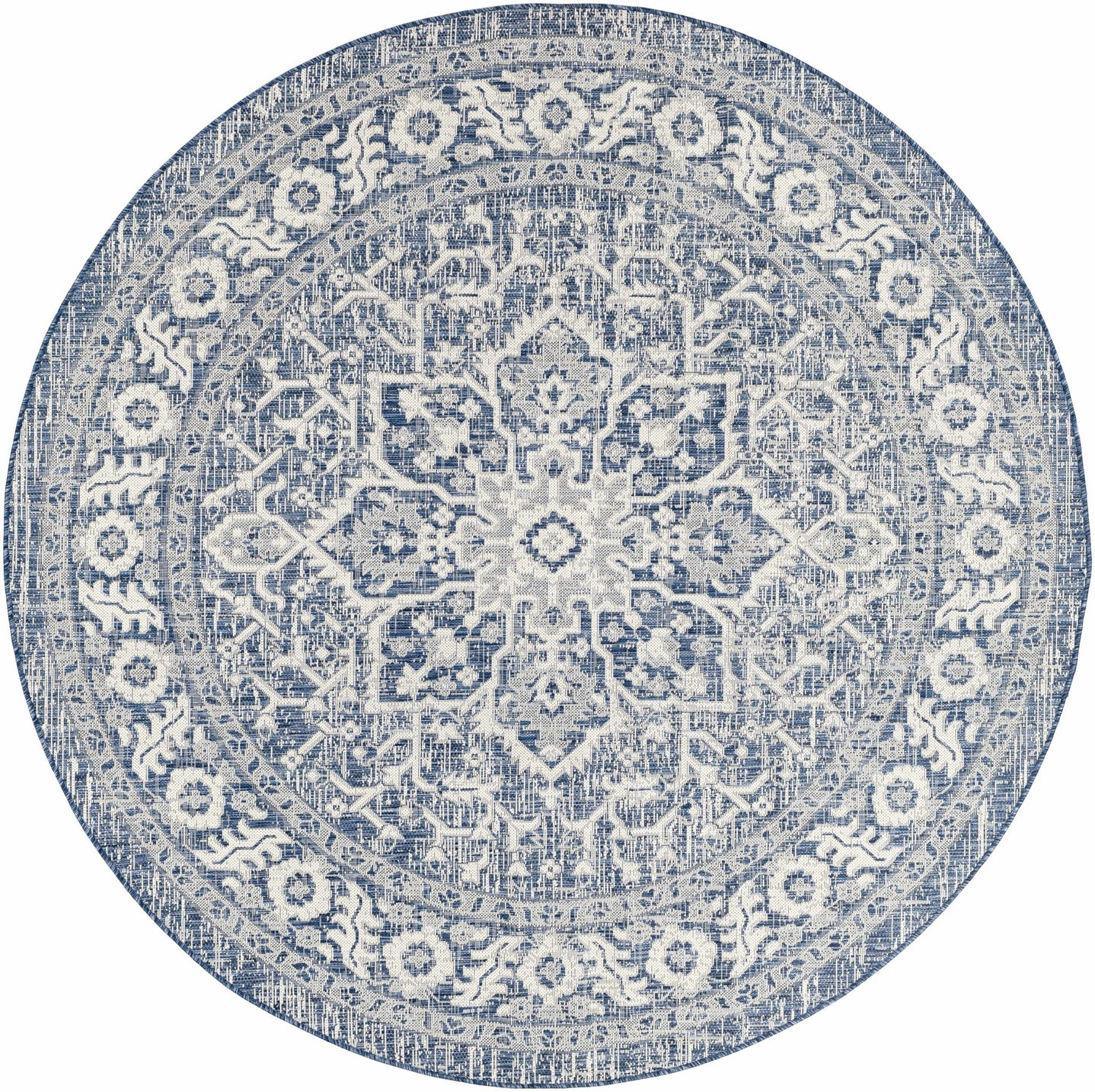 Traditional Medallion Design Blue and Ivory Machine Woven Rug - The Rug Decor