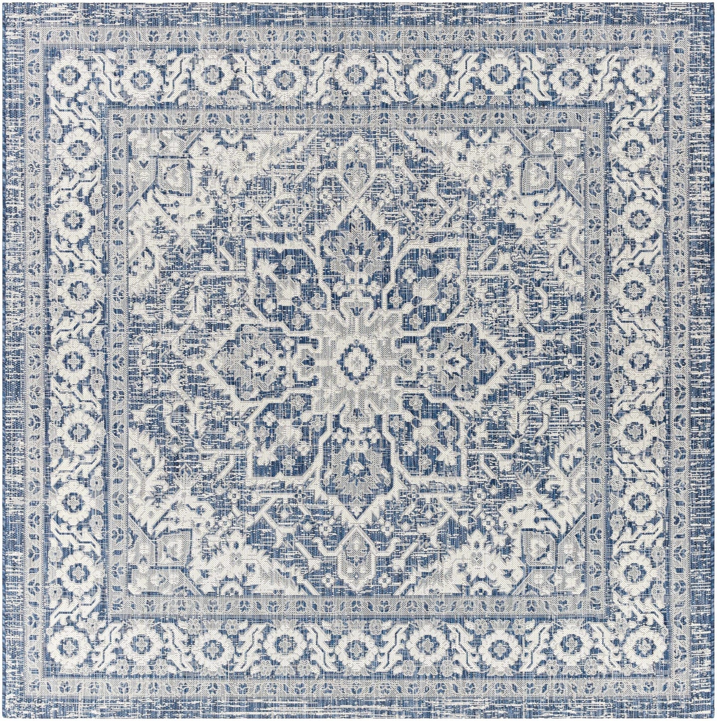 Traditional Medallion Design Blue and Ivory Machine Woven Rug - The Rug Decor
