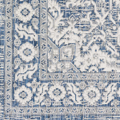Traditional Medallion Design Blue and Ivory Machine Woven Rug - The Rug Decor