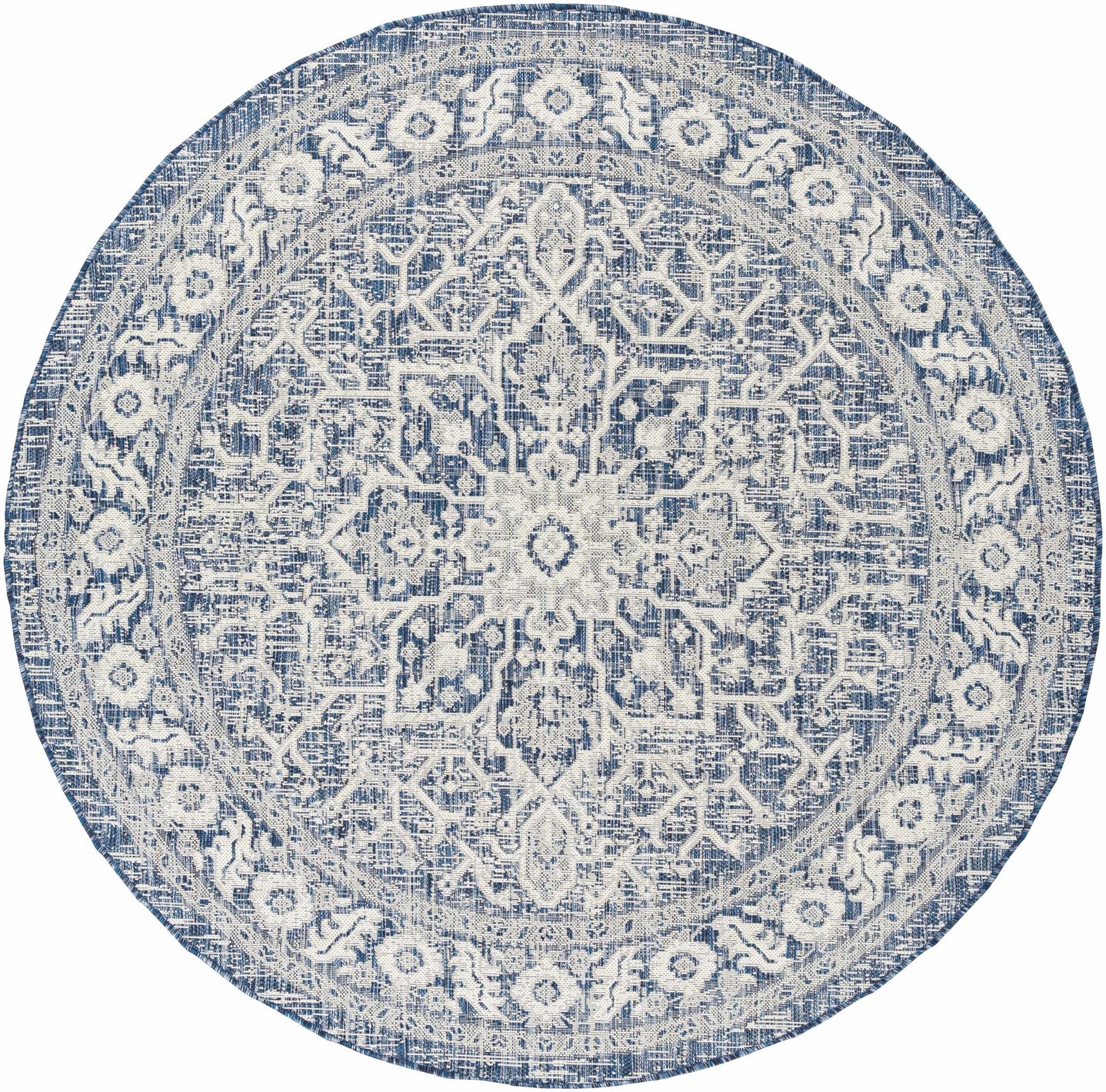 Traditional Medallion Design Blue and Ivory Machine Woven Rug - The Rug Decor