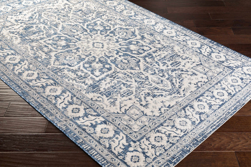Traditional Medallion Design Blue and Ivory Machine Woven Rug - The Rug Decor