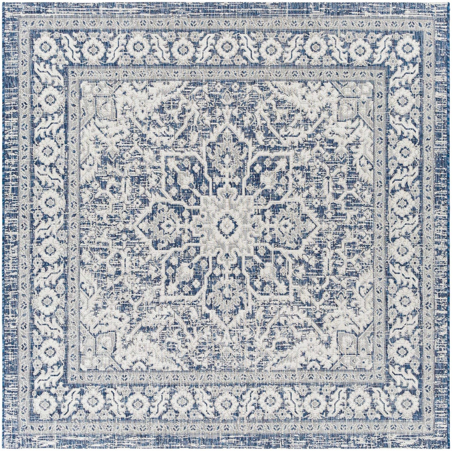 Traditional Medallion Design Blue and Ivory Machine Woven Rug - The Rug Decor