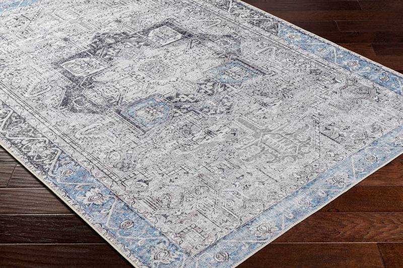 Traditional Medallion Design Brown, Blue and Ivory Low Pile Muti Size Area Rug - The Rug Decor