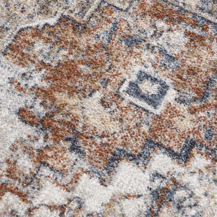 Traditional Medallion design Brown, Ivory and Charcoal washable Turkish Design Rug - The Rug Decor
