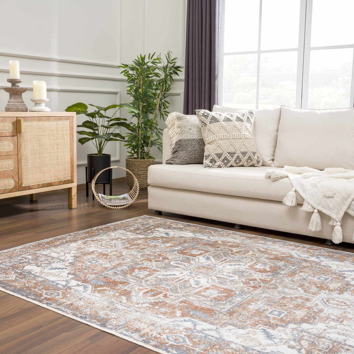 Traditional Medallion design Brown, Ivory and Charcoal washable Turkish Design Rug - The Rug Decor