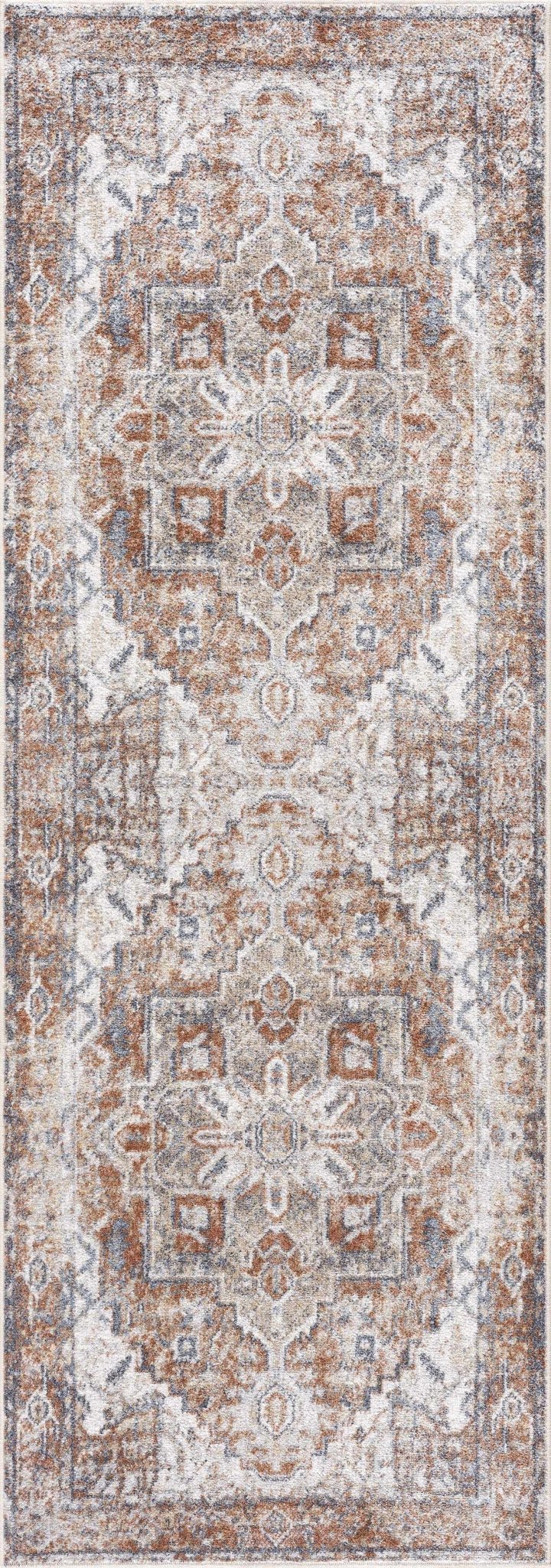 Traditional Medallion design Brown, Ivory and Charcoal washable Turkish Design Rug - The Rug Decor