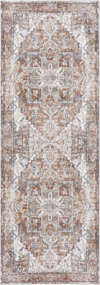 Traditional Medallion design Brown, Ivory and Charcoal washable Turkish Design Rug - The Rug Decor