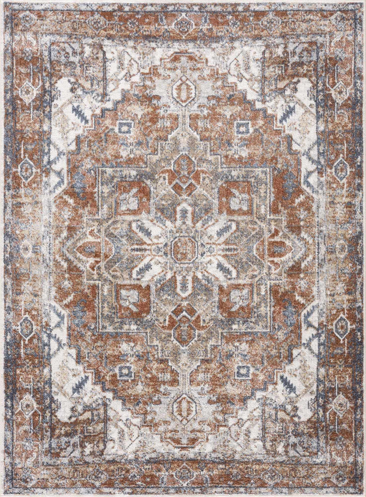 Traditional Medallion design Brown, Ivory and Charcoal washable Turkish Design Rug - The Rug Decor