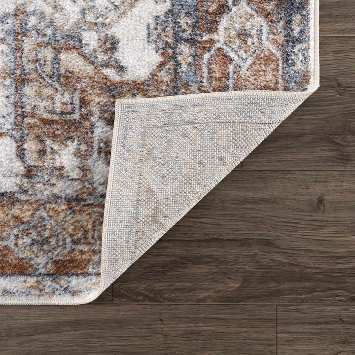 Traditional Medallion design Brown, Ivory and Charcoal washable Turkish Design Rug - The Rug Decor