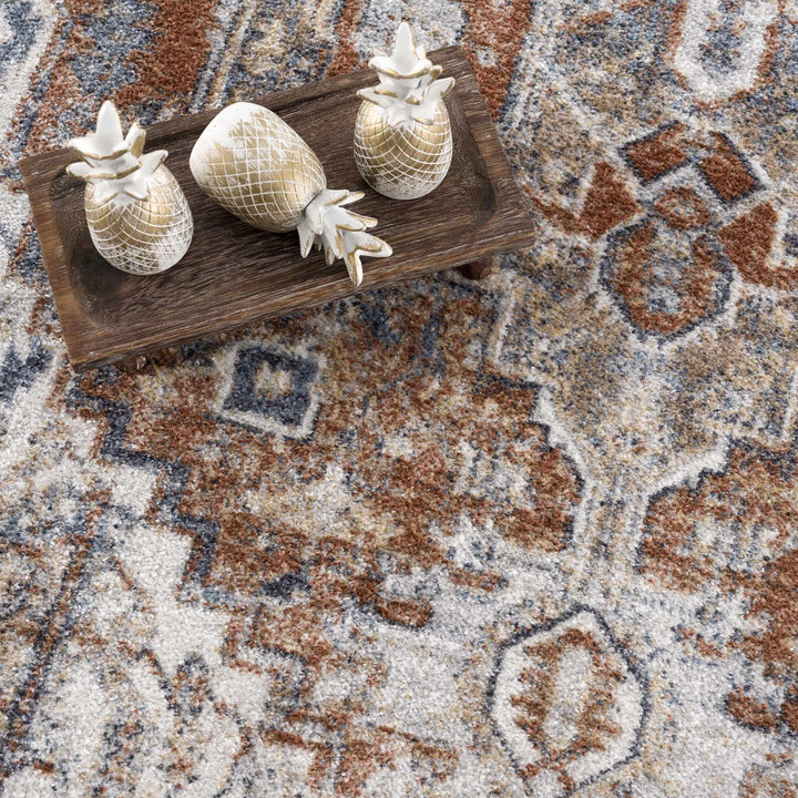 Traditional Medallion design Brown, Ivory and Charcoal washable Turkish Design Rug - The Rug Decor