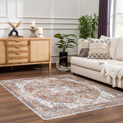 Traditional Medallion design Brown, Ivory and Charcoal washable Turkish Design Rug - The Rug Decor