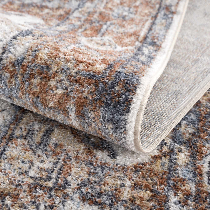 Traditional Medallion design Brown, Ivory and Charcoal washable Turkish Design Rug - The Rug Decor
