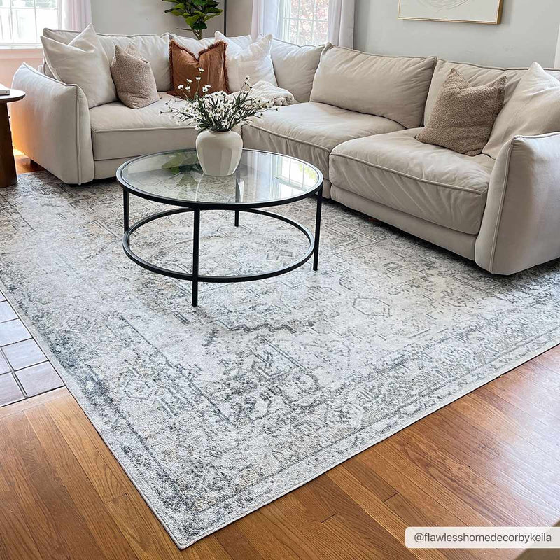 Traditional Medallion Design Ivory, Olive and Camel Low pile Washable Area Rug - The Rug Decor