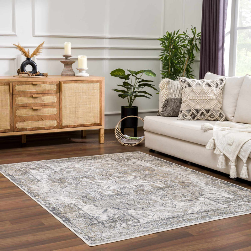 Traditional Medallion Design Ivory, Olive and Camel Low pile Washable Area Rug - The Rug Decor