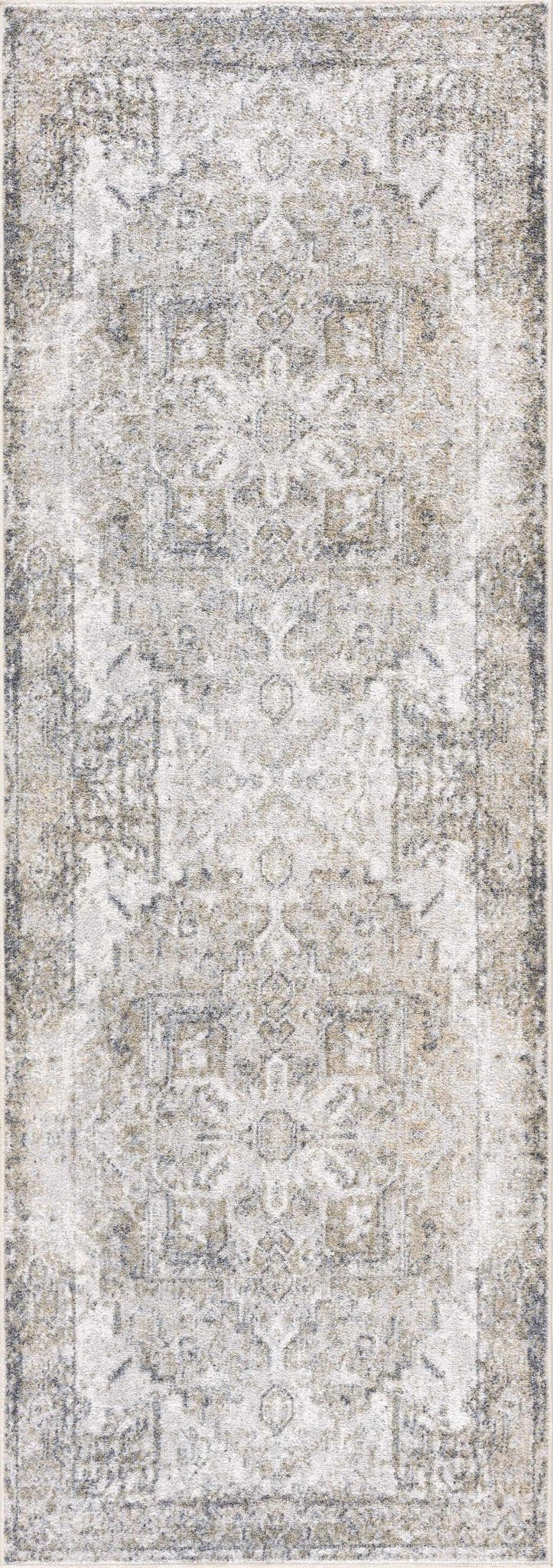 Traditional Medallion Design Ivory, Olive and Camel Low pile Washable Area Rug - The Rug Decor