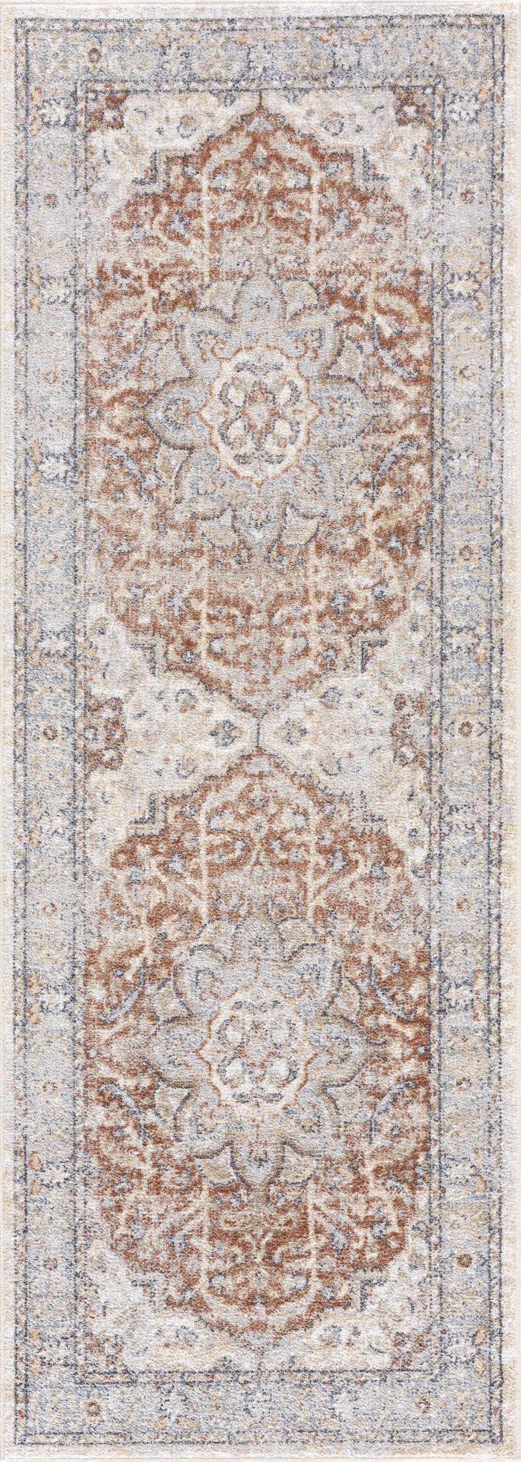 Traditional Medallion Design Machine woven Rust, Silver, Ivory and Beige washable Turkish Rug - The Rug Decor