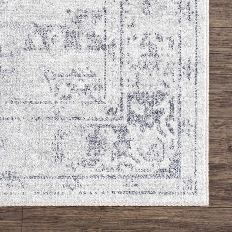 Traditional Medallion Design Silver and Charcoal Machine Washable Rug - The Rug Decor