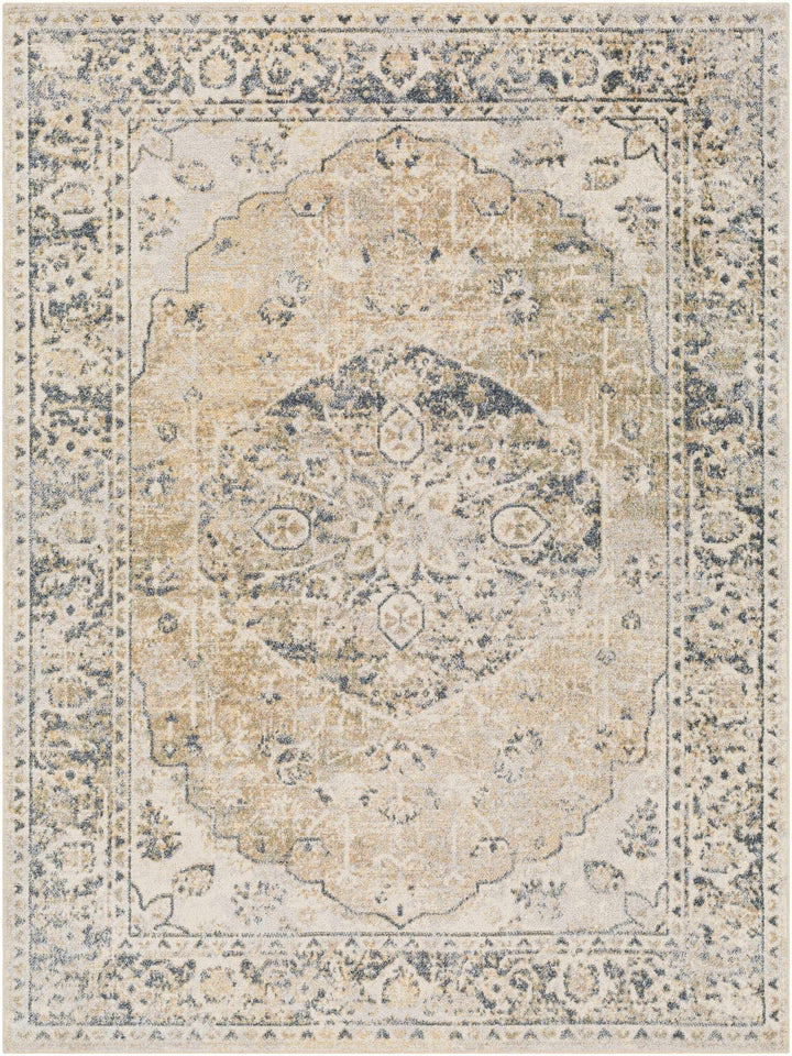 Traditional Medallion design woven Beige, Ivory and Charcoal washable Turkish Rug - The Rug Decor