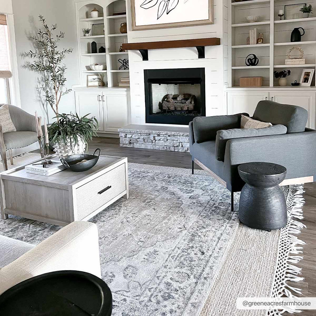 Traditional Medallion design woven Beige, Ivory and Charcoal washable Turkish Rug - The Rug Decor