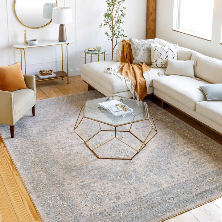 Traditional Medallion, Heriz Beige, Purple, white and Gray Medium pile Area rug - The Rug Decor