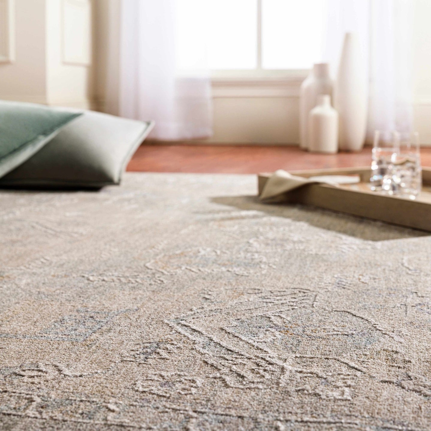 Traditional Medallion, Heriz Beige, Purple, white and Gray Medium pile Area rug - The Rug Decor