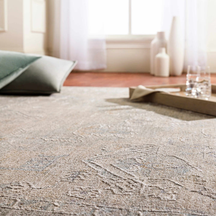 Traditional Medallion, Heriz Beige, Purple, white and Gray Medium pile Area rug - The Rug Decor