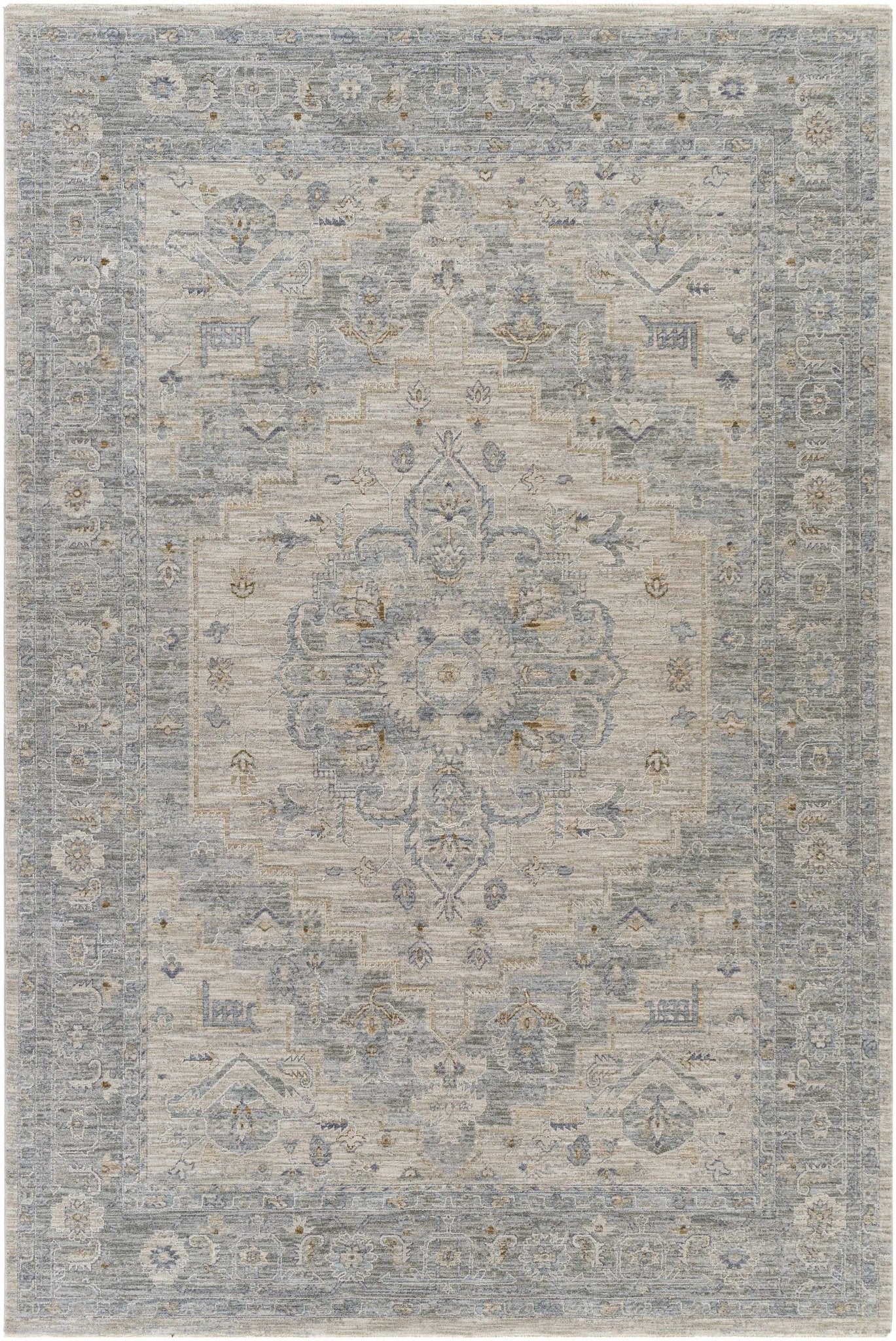 Traditional Medallion, Heriz Beige, Purple, white and Gray Medium pile Area rug - The Rug Decor