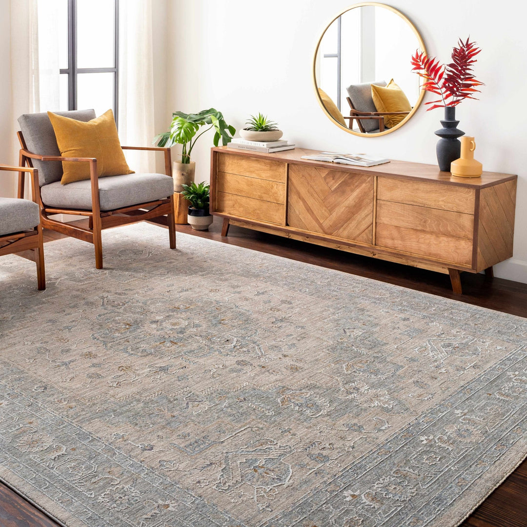 Traditional Medallion, Heriz Beige, Purple, white and Gray Medium pile Area rug - The Rug Decor