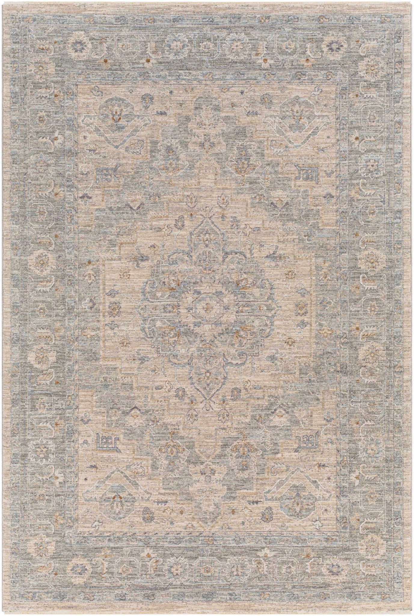 Traditional Medallion, Heriz Beige, Purple, white and Gray Medium pile Area rug - The Rug Decor