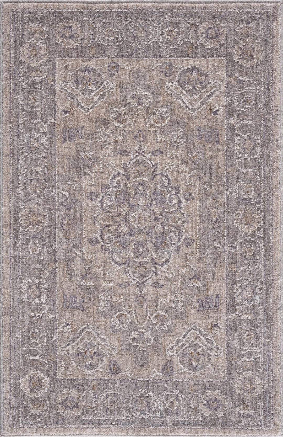 Traditional Medallion, Heriz Beige, Purple, white and Gray Medium pile Area rug - The Rug Decor
