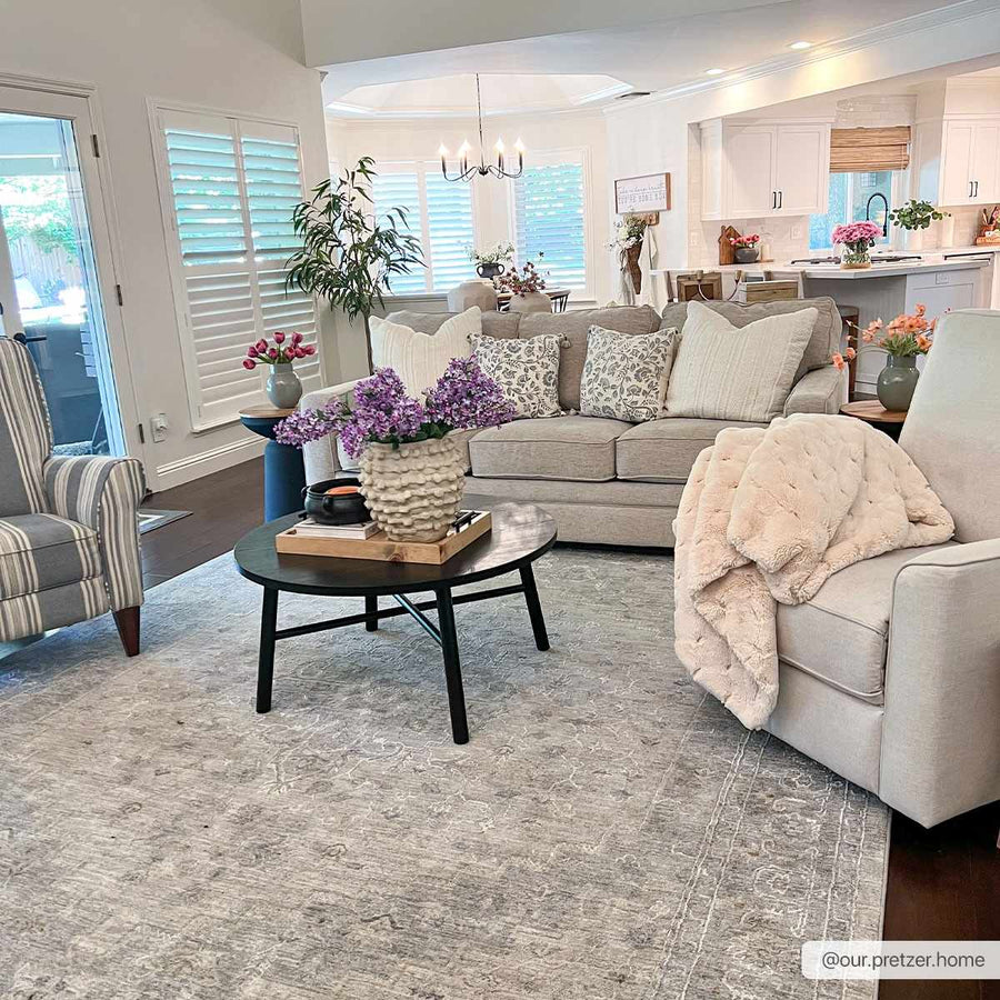 Traditional Medallion, Heriz Beige, Purple, white and Gray Medium pile Area rug - The Rug Decor