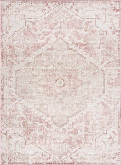 Traditional Medallion Pink, Silver and Beige Multi Size Area Rug - The Rug Decor