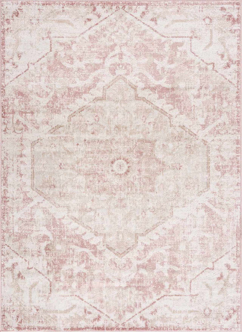 Traditional Medallion Pink, Silver and Beige Multi Size Area Rug - The Rug Decor