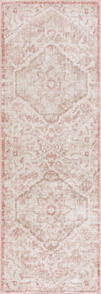 Traditional Medallion Pink, Silver and Beige Multi Size Area Rug - The Rug Decor