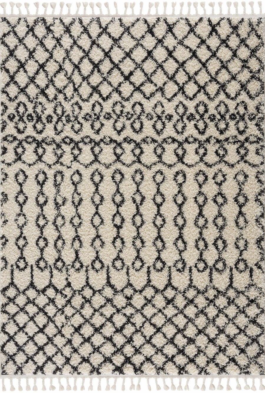 Traditional Moroccan Style Beige and Black Plush Pile Area Rug - The Rug Decor